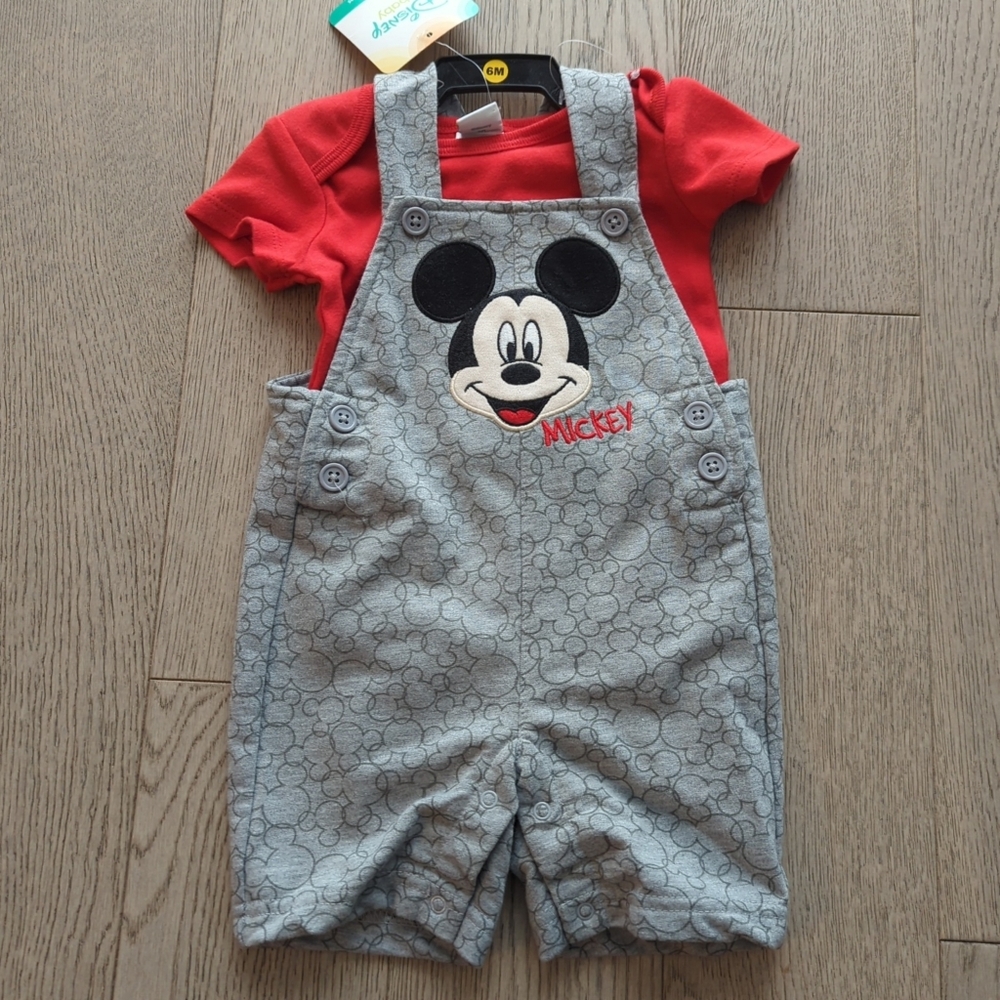 Disney Mickey Mouse 2 Piece Overall Set Baby 6M